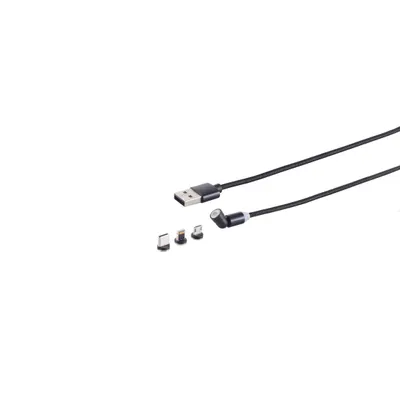 Produktbild von Magnetisches USB Ladekabel Set, 3 in 1, 540°, schwarz, 1,0m
