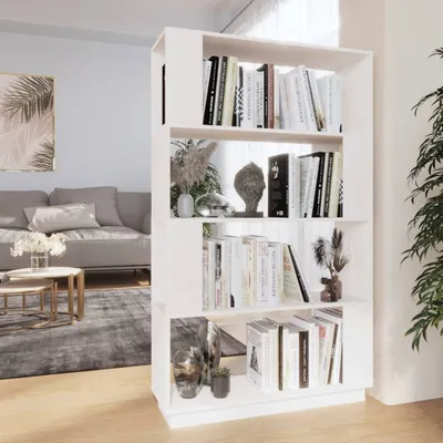 Produktbild von The Living Store Bücherregal/Raumteiler Weiß 80x25x132 cm Massivholz Kiefer
