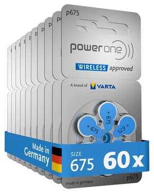 Produktbild von Power one Hörgerätebatterien Typ 675 blau, 60 Stück Vorratspack, 1,45 V