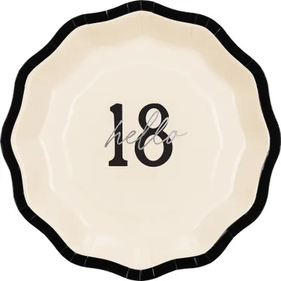 Zdjęcie produktu dla Talerzyki papierowe ''Hello 18'' osiemnastka, 18cm, 6szt.