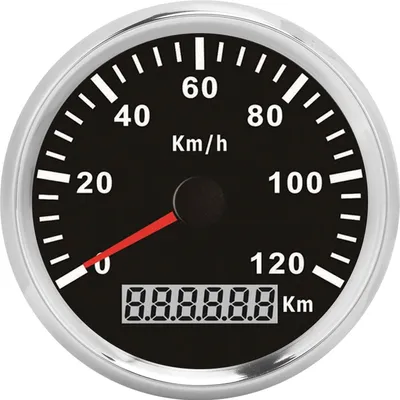 Immagine prodotto di tachimetro per veicoli da 3-3/8 di pollice 0-120 km/h con segnale GPS a impulsi 9-32 VDC per moto yacht nautici