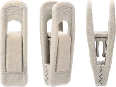 Produktbild von Samt-Kleiderbügelclips, 20er-Pack, elfenbeinfarbene Hosenbügelclips aus Samt, stabile, beflockte Clips, ideal für schmale Kleiderbügel.