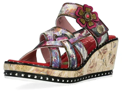 Produktbild von Laura Vita Damen Pantolette mit Blütenapplikation Nieten Keilabsatz Ballon 01, Größe:40 EU, Farbe:Rot