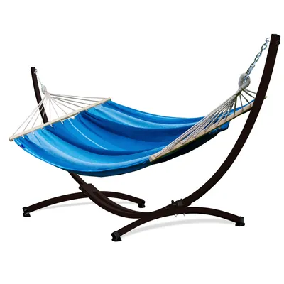 Produktbild von Potenza Outdoor Hängematte mit Gestell für 2 Personen I Stabhängematte XXL 220x160, 200kg I Braun Hängemattengestell 220kg Wetterfest