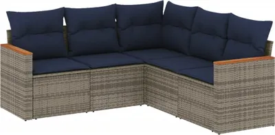 Immagine prodotto di vidaXL Set di divani da giardino 5 pezzi con cuscini, grigio, polyrattan