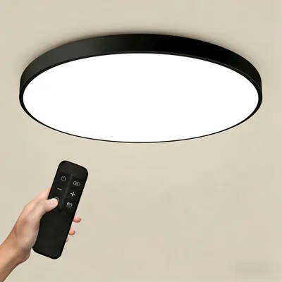 Produktbild von Deckenlampe LED 54W dimmbar, Flach Rund Ø50cm Schwarz mit Fernbedienung - für Schlafzimmer, Warmweiß bis Tageslichtweiß (3000K-6500K)