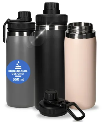 Obrázok produktu pre Nerezová fľaša na pitie "Stockholm" s objemom 550 ml - vákuová termoska je sýtený - fľaša na vodu pre deti a dospelých - čierna