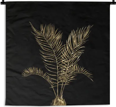 Produktbild von MuchoWow® Wandteppich Wandbehang Gold - Pflanzen - Blatt 150x150 cm Tapisserie Dekoration Wandtuch - Wohnaccessoires - Modernes