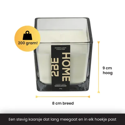 Productafbeelding van 2BEHOME Geurkaars Sandalwood 200 g - Tot 45 Uur - Natuurlijke Was