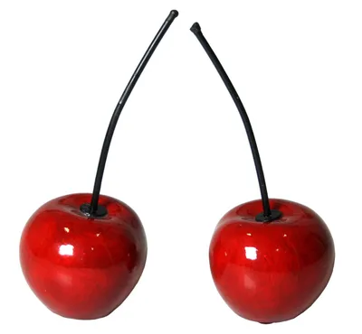 2 rote Keramik-Kirschen, Deko-Obst, je ø8x16,5 cm
