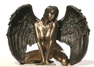 Geflügelte kniende Frauenstatue, Bronze-Finish, 7x5 Zoll