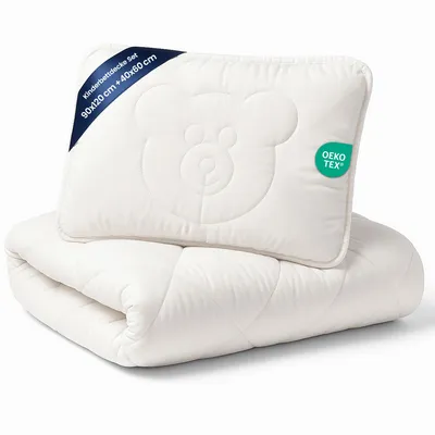 Produktbild von Baby Bettdecke und Kissen Kinderdecke 90x120 cm - Kinderbettdecke Kinder Bettdecken Set und Decke für Kleinkind Babybett Mikrofaser Weiß