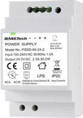 Image de Basetech PSDD-60-24-2 Bloc d'alimentation pour rail DIN 24 V 2.5 A 60 W Nombre de sorties:2 x Contenu 1 pc