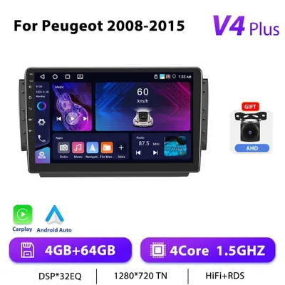 Image de Autoradio CarPlay Android - Écran tactile 25,4 cm (10") 2 DIN - Pour Peugeot 2008/208 2012-2018 - Navigation Android 13 - 4 Go de RAM, 64 Go de ROM - Wi-Fi, Bluetooth - 1,5 GHz