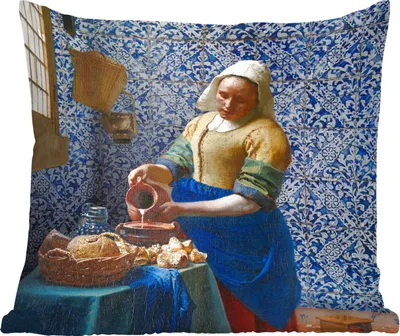 Produktbild von MuchoWow® Zierkissen Sofakissen Wohnzimmer Dekokissen 45x45 cm Milchmädchen - Delfter Blau - Vermeer - Gemälde - Alte Meister - Schlafpolster - Polster für das Sofa