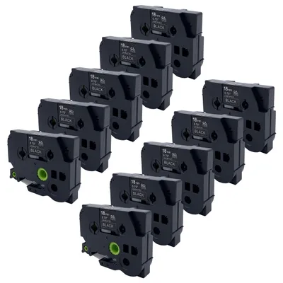 Produktbild von DULA Etikettenband - Kompatibel mit Brother P-Touch Tze-345 - 10 Stück - Weiß auf schwarz - 18mm x 8m