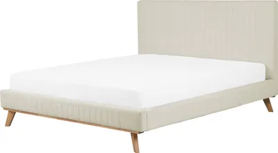 Produktbild von BELIANI Bett Beige Samtstoff 180 x 200 cm Mit Lattenrost Dekorative Kopfteil Vertikal Versteppung Modern
