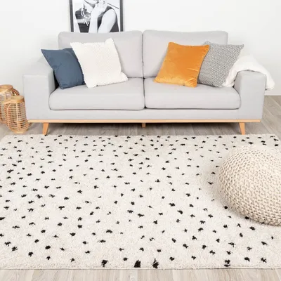 Produktbild von Volero - Teppich Hochflor - Grand Dots Creme Schwarz - 120x170 cm - Wohnzimmer, Esszimmer, Schlafzimmer - Industrielle, Modern, Skandinavisch