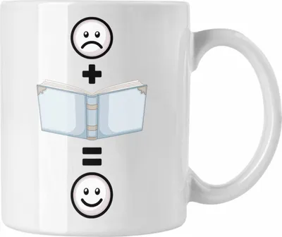 Produktbild von Trendation - Lesen Tasse Geschenk für Leseratte Bücher Lesen Lustige Geschenkidee :( + Buch = :) (Weiß)