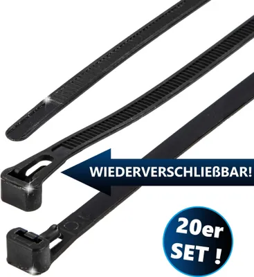 Produktbild von MASTERPROOF PROFESSIONAL Kabelbinder 7,2 mm x 350 mm, wiederverschließbar, 20 Stück, schwarz, UV-beständig