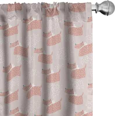 Image de ABAKUHAUS Rideaux pour chiens, motifs scandinaves avec chiots abstraits et cercles griffonnés, 2 pièces 75 x 245 cm, saumon foncé et blanc