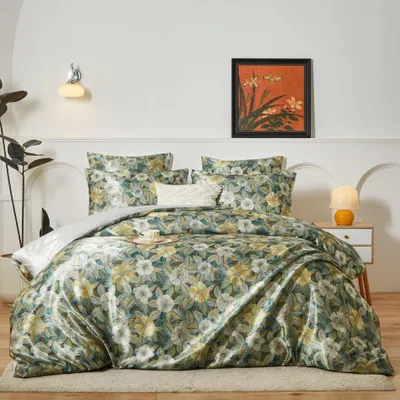 Produktbild von Omgoods – Satinsatin-Bettwäsche-Set, 220x240 cm, mit Blumenmuster