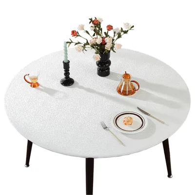 Produktbild von Tischdecke Rund Elastische Wasserabweisend Tischdecke Kunstleder Outdoor Gartentischdecke, Weiß 60cm