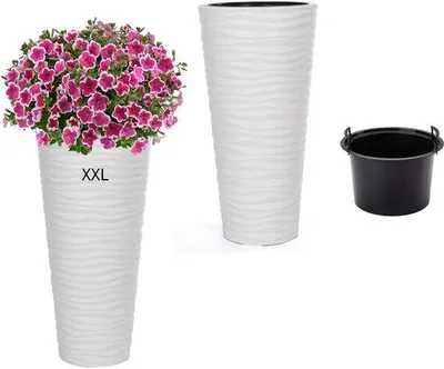 Produktbild von Famanu Runder Blumentopf mit 3D-Effekt und herausnehmbarem Innenbehälter - Schlank XXL