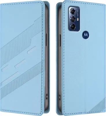 Produktbild von Hülle für Motorola Moto G Play 2022, Kunstleder Brieftaschen Handyhülle mit Kartenfach und Standfunktion Hellblau