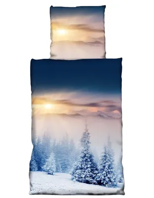 Produktbild von 4 tlg Flausch Bettwäsche 135x200 cm Winterlandschaft weiß Thermofleece