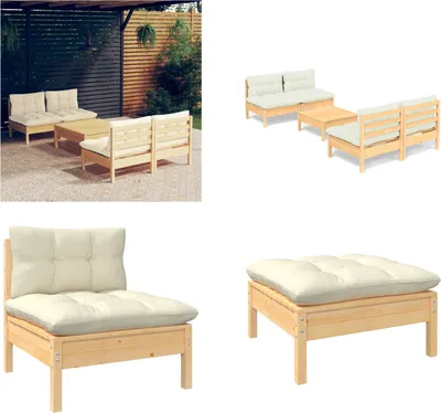 Produktbild von vidaXL 5 tlg. Garten Lounge Set mit Creme Kissen Kiefernholz - Garten-Lounge-Set - Garten-Lounge-Sets - Lounge-Set - Lounge-Sets