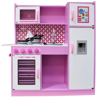 Zdjęcie produktu dla 4iQ Play kitchen Drewniana kuchnia do zabawy dla dzieci NIKOLA Różowa 102x32x101 cm