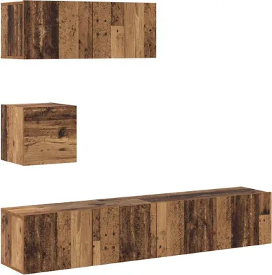 Imagen del producto de vidaXL Juego de 4 muebles para televisión, montaje en pared, aspecto de madera envejecida, material de madera compuesto