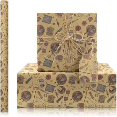 Obrázok produktu pre Kraft papier rolka 43 cm, hnedý, darčekové balenie, retro vzor priadze