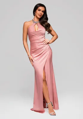 Produktbild von Ombre Abendkleid mit Schmuckkragen und Schlitz pink L
