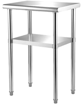 Produktbild von Kommerzieller Edelstahltisch 61 x 45,7 x 91,4 cm, Edelstahl Zweilagiger Arbeitstisch Zerlegetisch Gastro 181,4 kg + 91 kg Tragfähigkeit