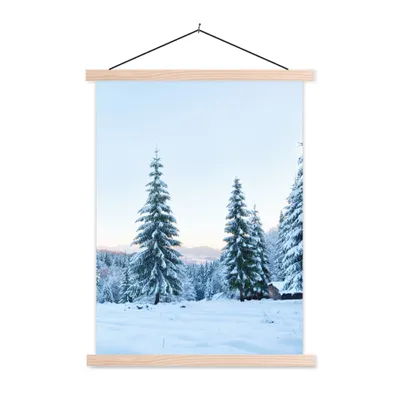 Produktbild von MuchoWow® Textilposter Winter - Schnee - Bäume 60x80 cm mit holzfarbenen Rahmen - Wandbild