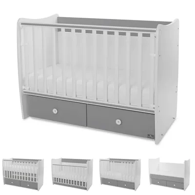 Produktbild von Lorelli Babybett MATRIX NEW Kinderbett 120 x 60 cm, 2 Ebenen, 2 Schubladen grau