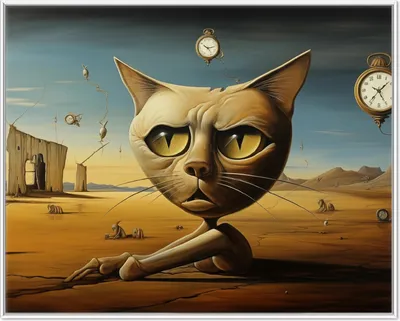 Produktbild von Wallario Wandbild Katze als Zeitwächter, Größe: 40,30 x 50,30 cm, Poster mit weißem Aluminiumrahmen