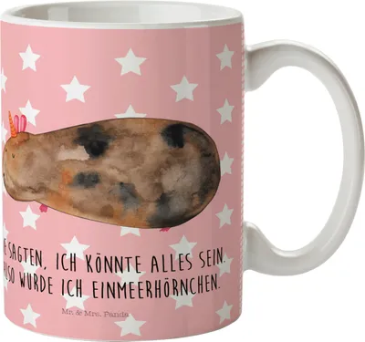 Produktbild von Mr. & Mrs. Panda Haferl Einhorn Meerschweinchen - Rot Pastell - Geschenk, Pott, Einhörner, Kinderbecher, Kindertasse, Unicorn, Mehrwegbecher, Meerhörnchen, Plastikbecher