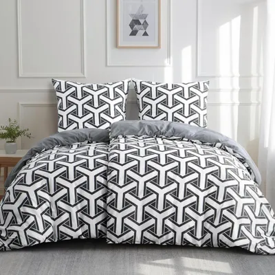 Produktbild von Bettwäsche-Set 135x200 cm 4-teilig Geometrisch Grau Mikrofaser mit 2 Kissenbezügen 80x80 cm, Bügelfrei, Reißverschluss