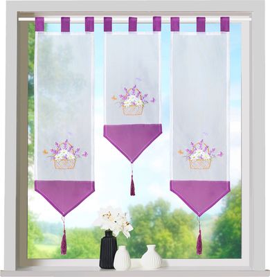 heimtexland ® Scheibengardine Set 3-tlg Schlaufen Gardine Bestickt Fensterdeko Typ710 Lavendel Lila