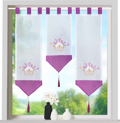 Produktbild von heimtexland ® Scheibengardine Set 3-tlg Schlaufen Gardine Bestickt Fensterdeko Typ710 Lavendel Lila