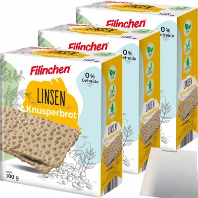 Produktbild von Filinchen Linsen Knusperbrot Glutenfrei vegan 3er Pack (3x100g Packung) + usy Block