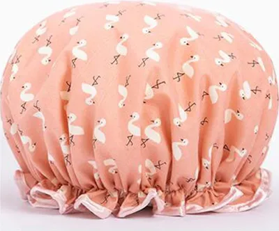 Immagine prodotto di Jumada's - Cuffia da doccia/cuffia da bagno - Cuffia da doccia - Impermeabile - Doppio strato - Fenicotteri - Rosa salmone