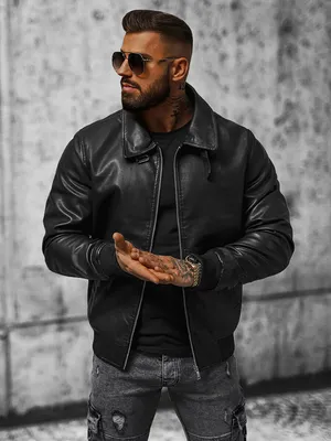 Produktbild von Ozonee Lederjacke für Männer Ledig schwarz M