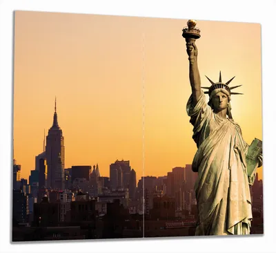 Produktbild von Wallario Herdabdeckplatte aus Glas, Größe 60 x 52 cm 2-teilig, Motiv Freiheitsstatue New York