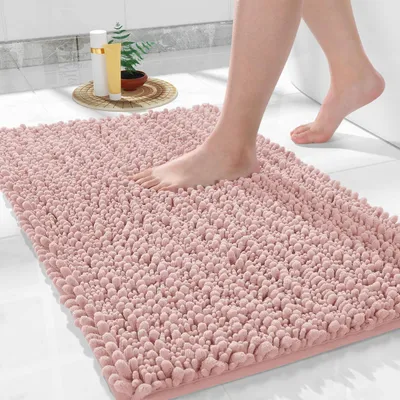 Immagine prodotto di Tappetino da bagno in microfibra, antiscivolo, morbido, lavabile in lavatrice, altamente assorbente, 92 x 61 cm, rosa chiaro
