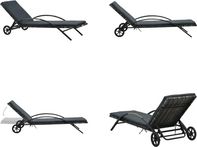Produktbild von vidaXL Sonnenliege mit Auflage & Rädern Poly Rattan Anthrazit - Liegestuhl - Liegestühle - Liege - Liegen