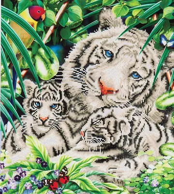 Produktbild von DIAMOND DOTZ® Original Diamond Painting "White Tiger & Cubs" 52 x 52 cm ab 8 Jahren